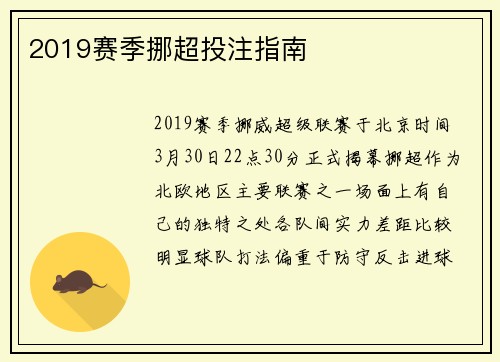 2019赛季挪超投注指南